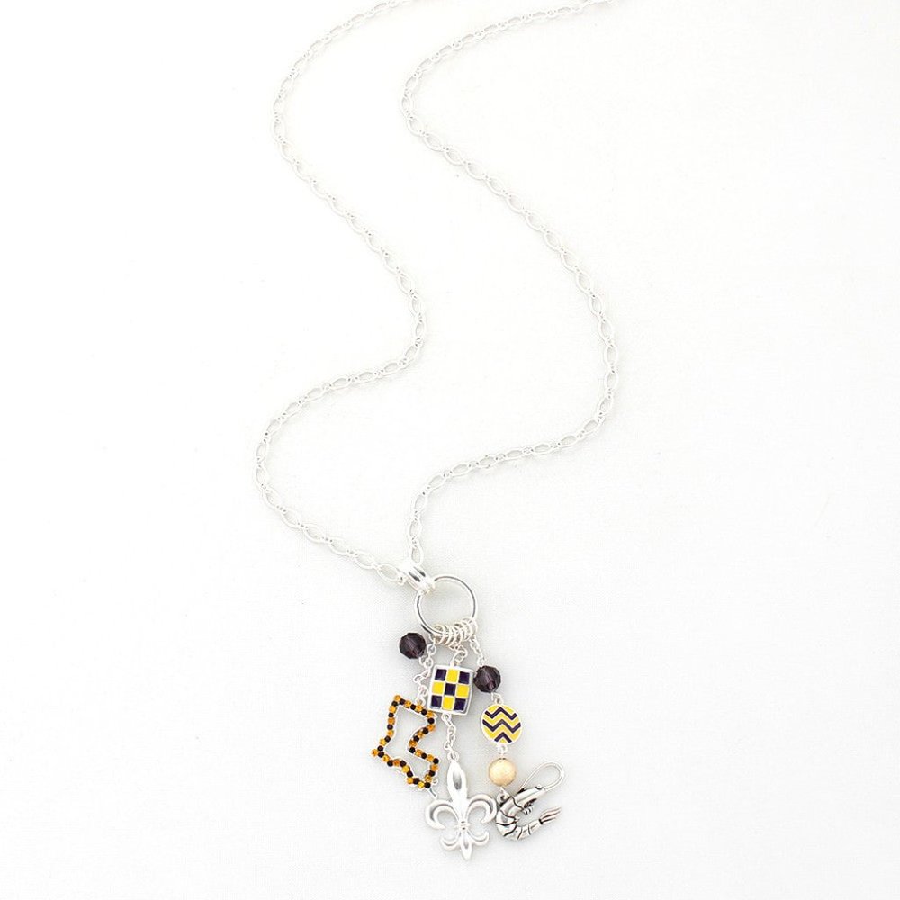LSU Officially Licensed Long Pendant Necklace Fleur De Lis Shrimp Louisiana